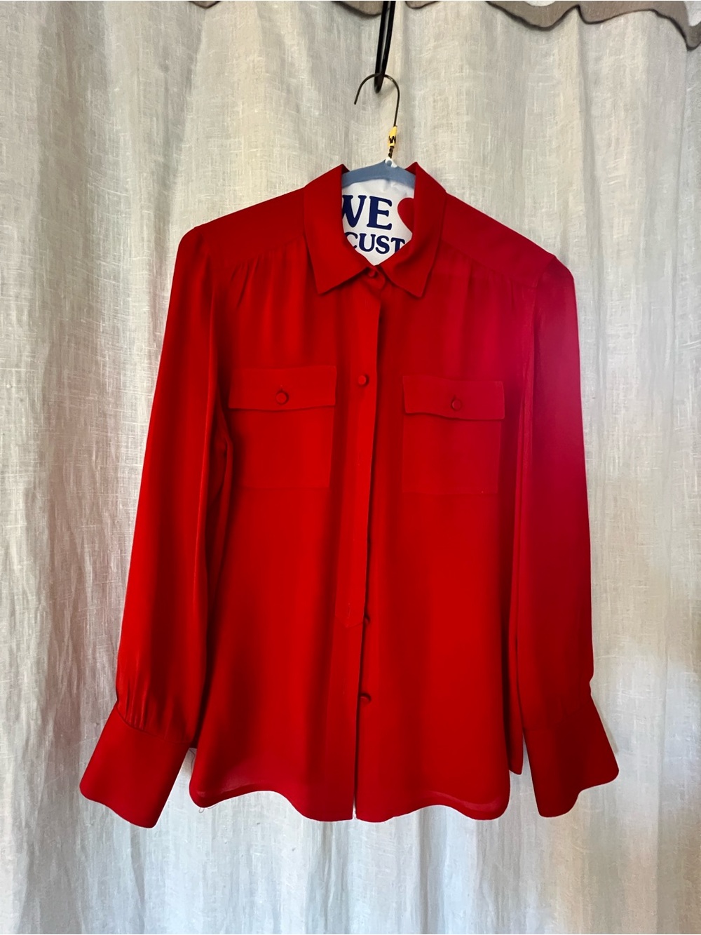 J. Crew Red Button-Front Blouse